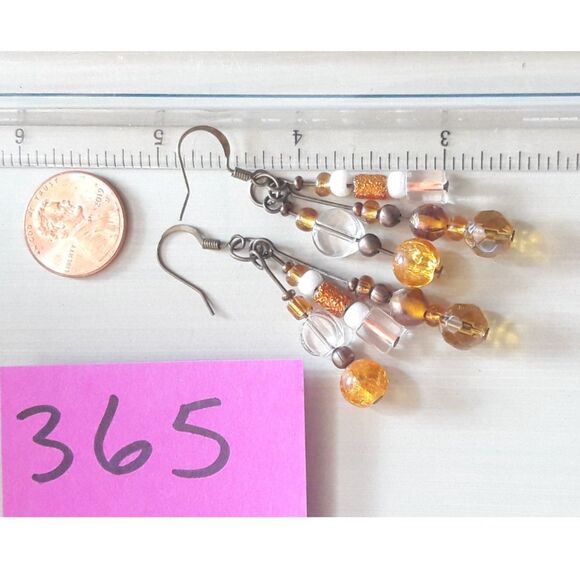 artisan earrings 365#mfs Fringe dangles golden yellows & orangey crackle glass m - Picture 5 of 5